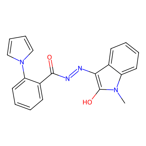 N'-[(3E)-1-methyl-2-oxo-1,2-dihydro-3H-indol-3-ylidene]-2-(1H-pyrrol-1-yl)benzohydrazide structure
