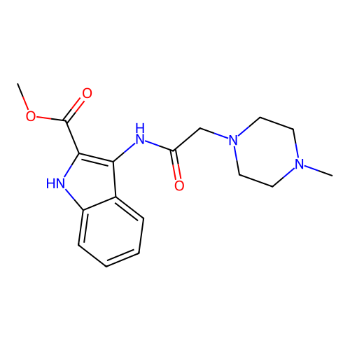methyl 3-(2-(4-methylpiperazin-1-yl)acetamido)-1H-indole-2-carboxylate structure