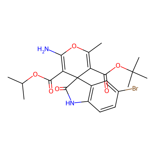 5'-tert-butyl 3'-propan-2-yl 2'-amino-5-bromo-6'-methyl-2-oxo-1,2-dihydrospiro[indole-3,4'-pyran]-3',5'-dicarboxylate structure