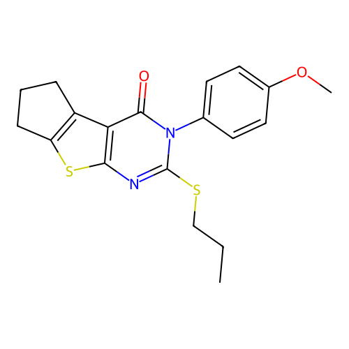 3-(4-methoxyphenyl)-2-(propylsulfanyl)-3,5,6,7-tetrahydro-4H-cyclopenta[4,5]thieno[2,3-d]pyrimidin-4-one structure