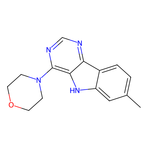 4-(7-methyl-5H-pyrimido[5,4-b]indol-4-yl)morpholine structure