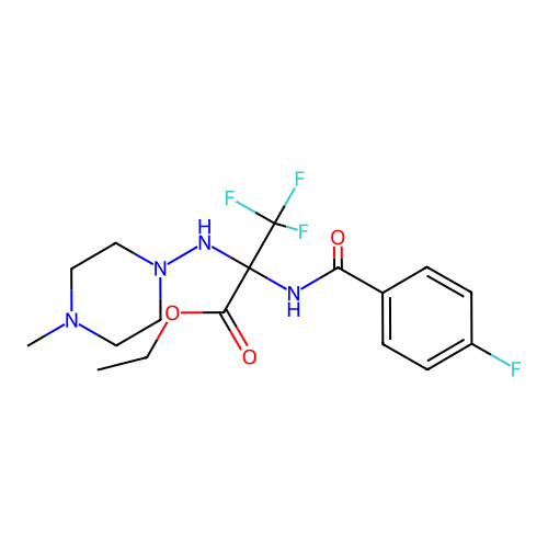 Ethyl 3,3,3-trifluoro-2-[(4-fluorobenzoyl)amino]-2-[(4-methylpiperazin-1-yl)amino]propanoate structure