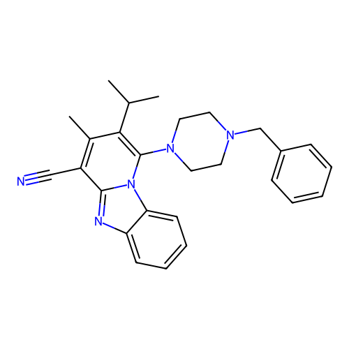 1-(4-benzylpiperazin-1-yl)-3-methyl-2-propan-2-ylpyrido[1,2-a]benzimidazole-4-carbonitrile structure