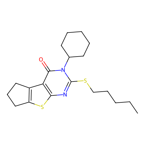 3-cyclohexyl-2-(pentylsulfanyl)-3,5,6,7-tetrahydro-4H-cyclopenta[4,5]thieno[2,3-d]pyrimidin-4-one structure