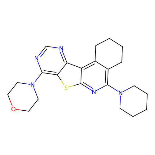 4-(5-(piperidin-1-yl)-1,2,3,4-tetrahydropyrimido[4',5':4,5]thieno[2,3-c]isoquinolin-8-yl)morpholine structure