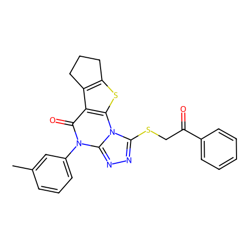 1-((2-oxo-2-phenylethyl)thio)-4-(m-tolyl)-7,8-dihydro-4H-cyclopenta[4,5]thieno[3,2-e][1,2,4]triazolo[4,3-a]pyrimidin-5(6H)-one structure