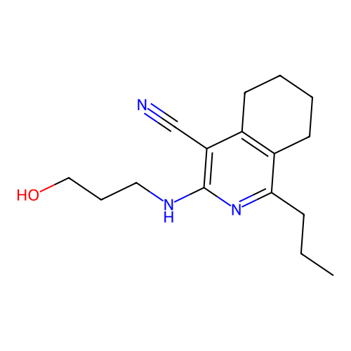 3-(3-hydroxypropylamino)-1-propyl-5,6,7,8-tetrahydroisoquinoline-4-carbonitrile structure