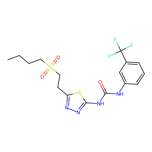 1-[5-(2-butylsulfonylethyl)-1,3,4-thiadiazol-2-yl]-3-[3-(trifluoromethyl)phenyl]urea structure