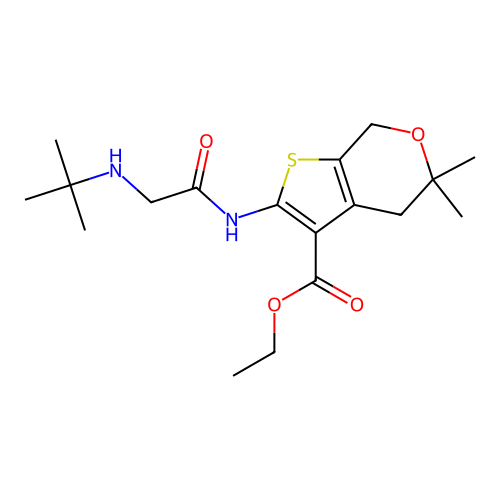 ethyl 2-[(N-tert-butylglycyl)amino]-5,5-dimethyl-4,7-dihydro-5H-thieno[2,3-c]pyran-3-carboxylate structure