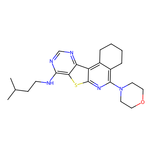 N-(3-methylbutyl)-5-(morpholin-4-yl)-1,2,3,4-tetrahydropyrimido[4',5':4,5]thieno[2,3-c]isoquinolin-8-amine structure