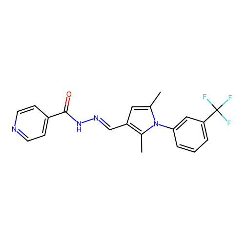 (E)-N'-((2,5-dimethyl-1-(3-(trifluoromethyl)phenyl)-1H-pyrrol-3-yl)methylene)isonicotinohydrazide structure