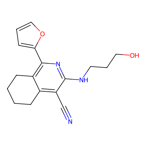 1-(furan-2-yl)-3-(3-hydroxypropylamino)-5,6,7,8-tetrahydroisoquinoline-4-carbonitrile structure