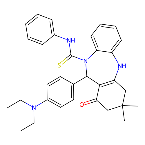 11-[4-(diethylamino)phenyl]-3,3-dimethyl-1-oxo-N-phenyl-1,2,3,4,5,11-hexahydro-10H-dibenzo[b,e][1,4]diazepine-10-carbothioamide structure