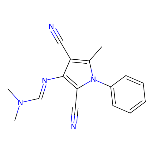 N'-(2,4-dicyano-5-methyl-1-phenyl-1H-pyrrol-3-yl)-N,N-dimethylimidoformamide structure