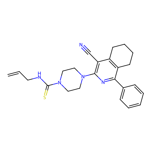 4-(4-cyano-1-phenyl-5,6,7,8-tetrahydroisoquinolin-3-yl)-N-(prop-2-en-1-yl)piperazine-1-carbothioamide structure