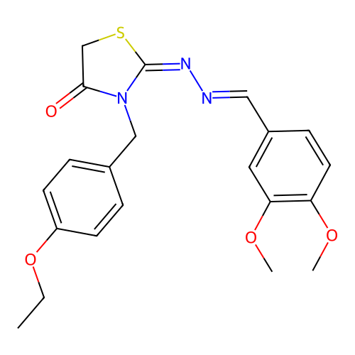(E)-2-((E)-(3,4-dimethoxybenzylidene)hydrazono)-3-(4-ethoxybenzyl)thiazolidin-4-one structure