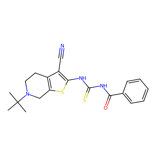 N-[(6-tert-butyl-3-cyano-5,7-dihydro-4H-thieno[2,3-c]pyridin-2-yl)carbamothioyl]benzamide structure
