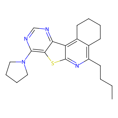 5-butyl-8-(pyrrolidin-1-yl)-1,2,3,4-tetrahydropyrimido[4',5':4,5]thieno[2,3-c]isoquinoline structure