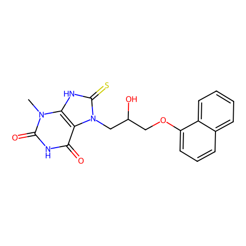 7-[2-hydroxy-3-(naphthalen-1-yloxy)propyl]-3-methyl-8-sulfanyl-3,7-dihydro-1H-purine-2,6-dione structure