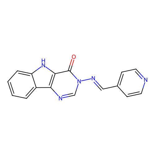 3-{[(E)-pyridin-4-ylmethylidene]amino}-3,5-dihydro-4H-pyrimido[5,4-b]indol-4-one structure