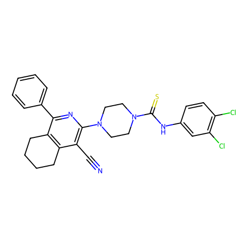 4-(4-cyano-1-phenyl-5,6,7,8-tetrahydroisoquinolin-3-yl)-N-(3,4-dichlorophenyl)piperazine-1-carbothioamide structure