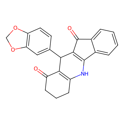 10-(1,3-benzodioxol-5-yl)-6,7,8,10-tetrahydro-5H-indeno[1,2-b]quinoline-9,11-dione structure