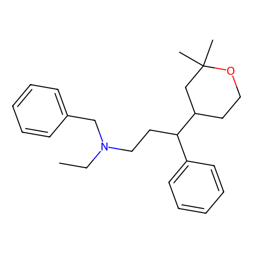 N-benzyl-3-(2,2-dimethyltetrahydro-2H-pyran-4-yl)-N-ethyl-3-phenylpropan-1-amine structure