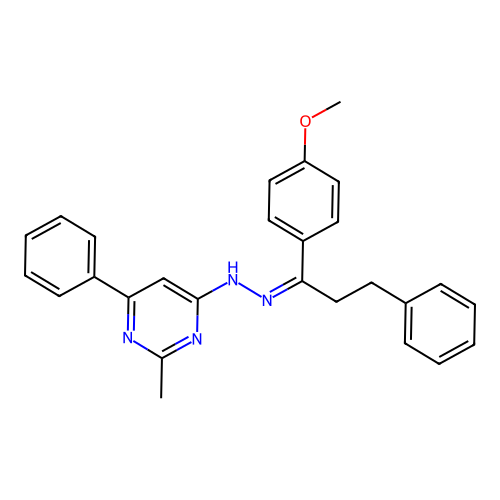 (Z)-4-(2-(1-(4-methoxyphenyl)-3-phenylpropylidene)hydrazinyl)-2-methyl-6-phenylpyrimidine structure