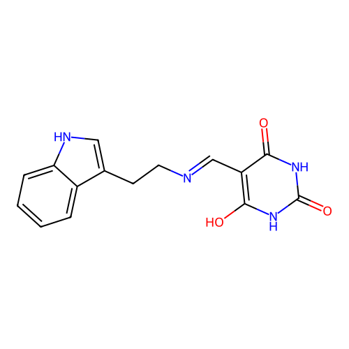 5-({[2-(1H-indol-3-yl)ethyl]amino}methylidene)pyrimidine-2,4,6(1H,3H,5H)-trione structure
