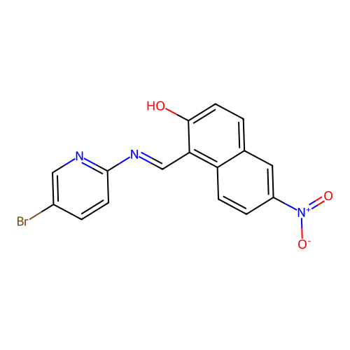 1-{(E)-[(5-bromopyridin-2-yl)imino]methyl}-6-nitronaphthalen-2-ol structure