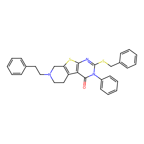 2-(benzylsulfanyl)-3-phenyl-7-(2-phenylethyl)-5,6,7,8-tetrahydropyrido[4',3':4,5]thieno[2,3-d]pyrimidin-4(3H)-one structure