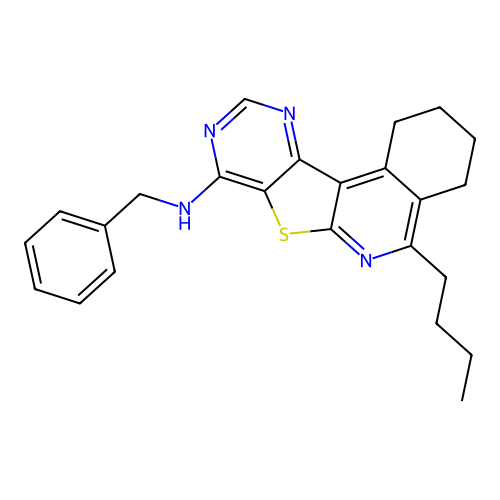 N-benzyl-5-butyl-1,2,3,4-tetrahydropyrimido[4',5':4,5]thieno[2,3-c]isoquinolin-8-amine structure