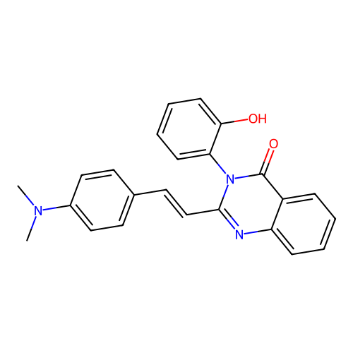 (E)-2-(4-(dimethylamino)styryl)-3-(2-hydroxyphenyl)quinazolin-4(3H)-one structure
