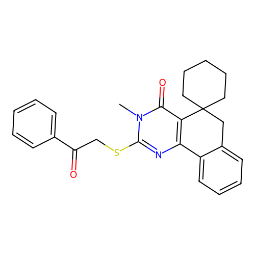 3-methyl-2-phenacylsulfanylspiro[6H-benzo[h]quinazoline-5,1'-cyclohexane]-4-one structure