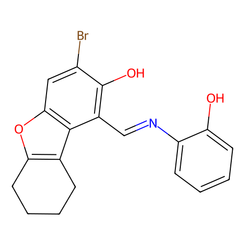 (1Z)-3-bromo-1-[(2-hydroxyanilino)methylidene]-6,7,8,9-tetrahydrodibenzofuran-2-one structure