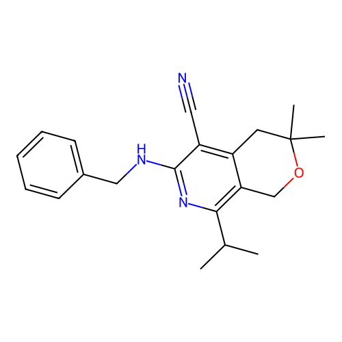 6-(BENZYLAMINO)-3,3-DIMETHYL-8-(PROPAN-2-YL)-1H,3H,4H-PYRANO[3,4-C]PYRIDINE-5-CARBONITRILE structure