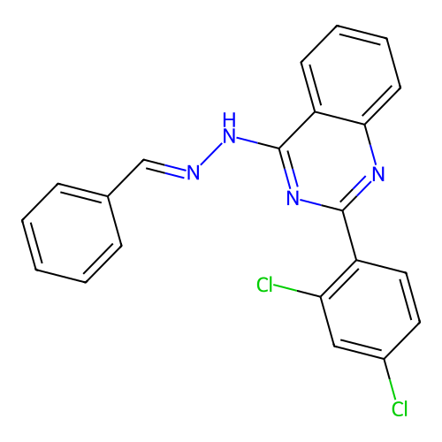 4-[(2E)-2-benzylidenehydrazinyl]-2-(2,4-dichlorophenyl)quinazoline structure