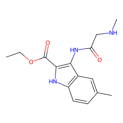 ethyl 5-methyl-3-[(N-methylglycyl)amino]-1H-indole-2-carboxylate structure
