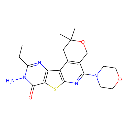 9-amino-10-ethyl-2,2-dimethyl-5-(morpholin-4-yl)-1,4-dihydro-2H-pyrano[4'',3'':4',5']pyrido[3',2':4,5]thieno[3,2-d]pyrimidin-8(9H)-one structure
