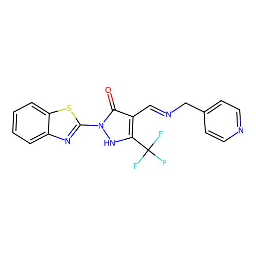 (4E)-2-(1,3-benzothiazol-2-yl)-4-[(pyridin-4-ylmethylamino)methylidene]-5-(trifluoromethyl)pyrazol-3-one structure