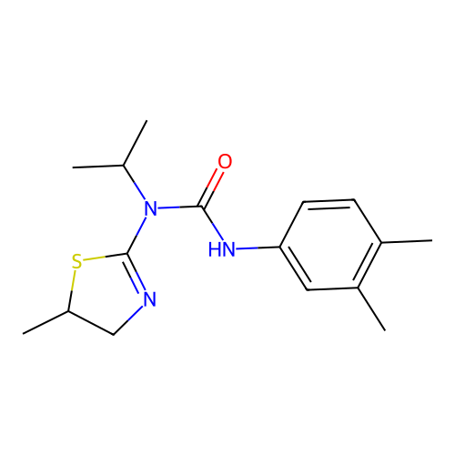 3-(3,4-dimethylphenyl)-1-(5-methyl-4,5-dihydro-1,3-thiazol-2-yl)-1-propan-2-ylurea structure