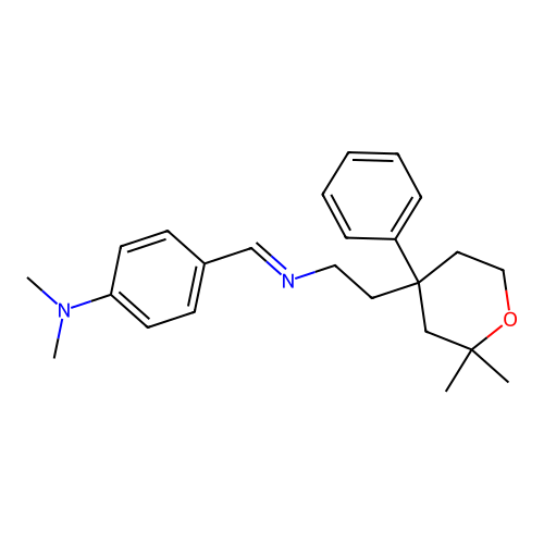 4-[2-(2,2-dimethyl-4-phenyloxan-4-yl)ethyliminomethyl]-N,N-dimethylaniline structure