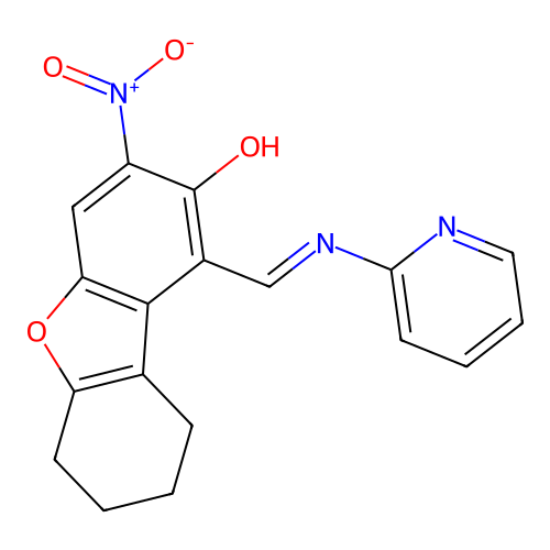 3-Nitro-1-((pyridin-2-ylimino)methyl)-6,7,8,9-tetrahydrodibenzo[b,d]furan-2-ol structure