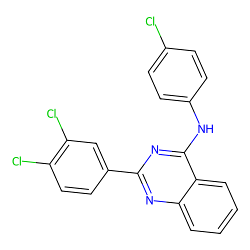 N-(4-chlorophenyl)-2-(3,4-dichlorophenyl)quinazolin-4-amine structure