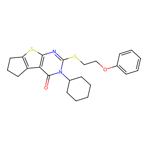 3-cyclohexyl-2-((2-phenoxyethyl)thio)-6,7-dihydro-3H-cyclopenta[4,5]thieno[2,3-d]pyrimidin-4(5H)-one structure