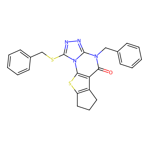 4-benzyl-1-(benzylsulfanyl)-7,8-dihydro-6H-cyclopenta[4,5]thieno[3,2-e][1,2,4]triazolo[4,3-a]pyrimidin-5(4H)-one structure