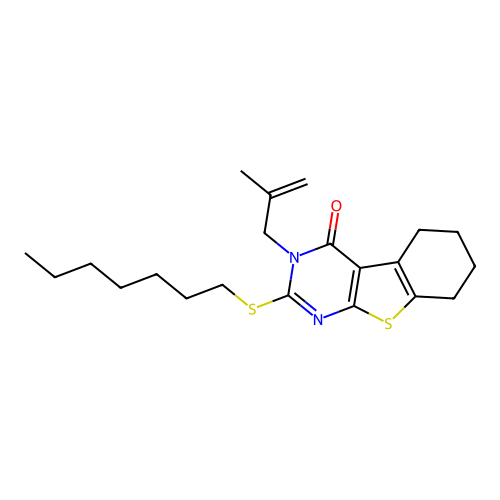 2-(heptylsulfanyl)-3-(2-methylprop-2-en-1-yl)-5,6,7,8-tetrahydro[1]benzothieno[2,3-d]pyrimidin-4(3H)-one structure