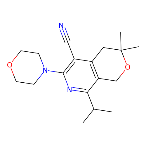 8-isopropyl-3,3-dimethyl-6-morpholino-3,4-dihydro-1H-pyrano[3,4-c]pyridine-5-carbonitrile structure