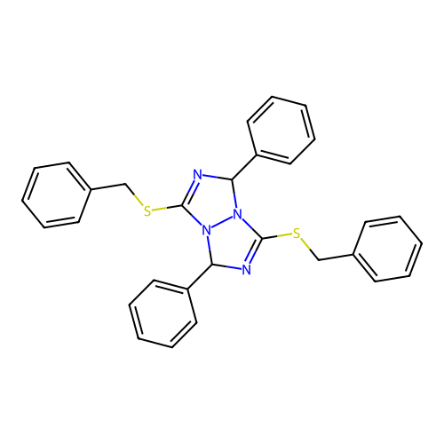 3,7-bis(benzylsulfanyl)-1,5-diphenyl-1H,5H-[1,2,4]triazolo[1,2-a][1,2,4]triazole structure