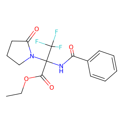 Ethyl 2-benzamido-3,3,3-trifluoro-2-(2-oxopyrrolidin-1-yl)propanoate structure